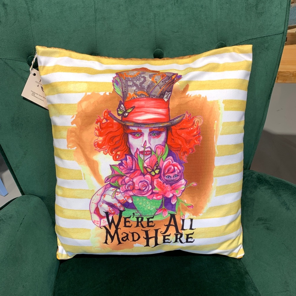 Decor pillow cover Mad Hatter 🎩 from Alice In Wonderland 18x18inches Yellow